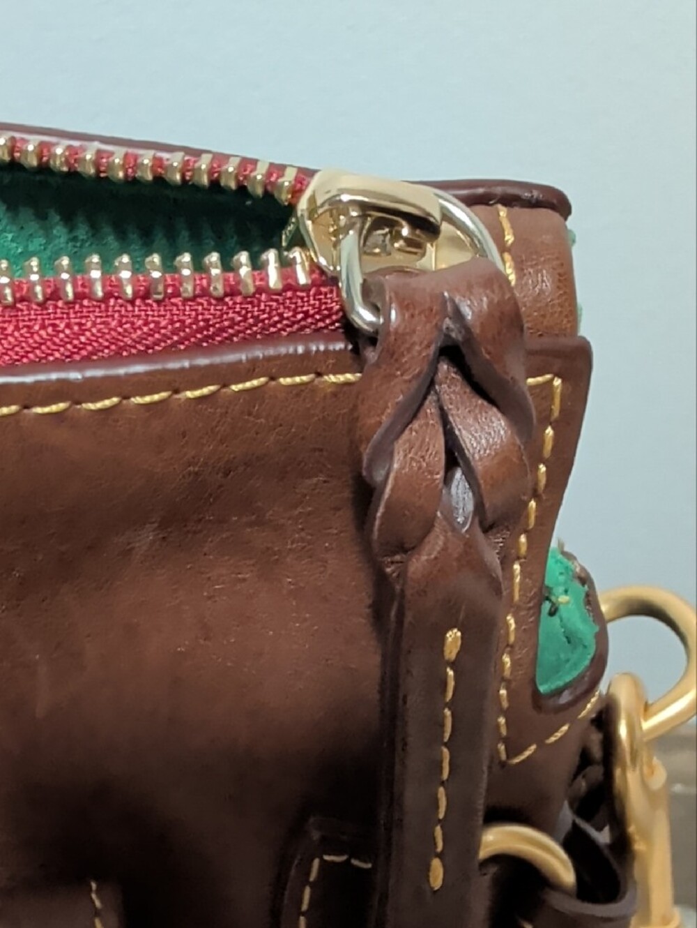 Dooney & Bourke Brown Leather Shoulder Bag with Green Interior - Picture 4 of 15